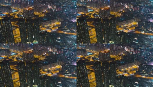时间流逝:航拍香港市中心的夜间交通情况高清在线视频素材下载