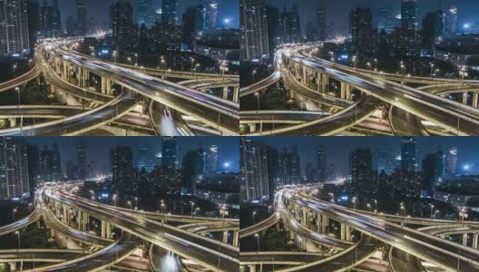 T/L TU City Traffic of Shanghai at Night / Shanghai, China高清在线视频素材下载