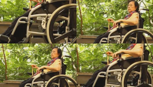 坐在轮椅上的亚洲成年女性高清在线视频素材下载