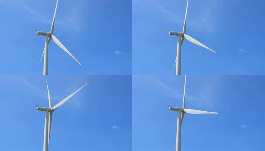 Wind Turbines Rotating in the Wind with Blue Sky Backgrounds高清在线视频素材下载
