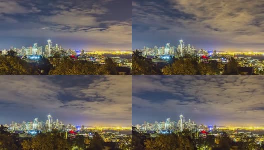 黎明时分西雅图的城市景观和天际线。间隔拍摄4 k高清在线视频素材下载