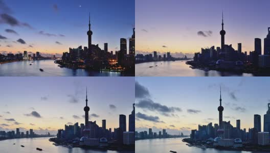 时间流逝-上海天际线从日出，放大高清在线视频素材下载