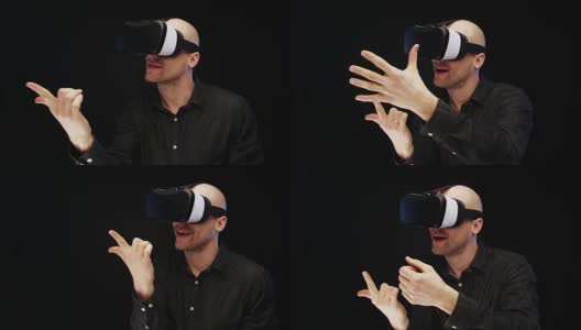 戴着虚拟现实眼镜的男人。欣赏虚拟蝴蝶高清在线视频素材下载