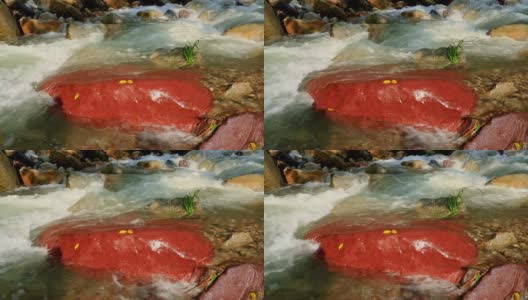 急流的红色岩石高清在线视频素材下载