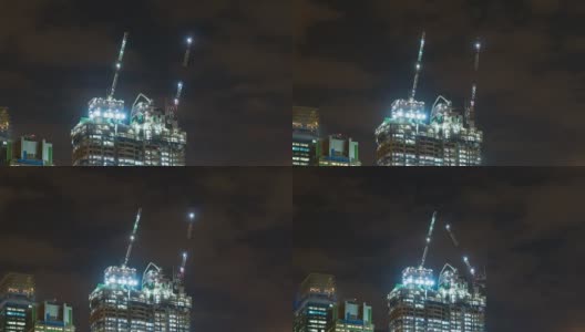 4K延时拍摄MS建筑工地从黄昏到夜晚新加坡高清在线视频素材下载