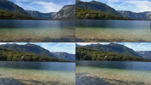 斯洛文尼亚Bohinj湖的全景。秋天的风景高清在线视频素材下载