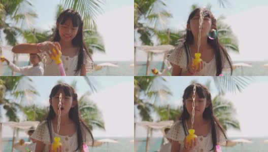 亚洲女婴吹肥皂泡高清在线视频素材下载