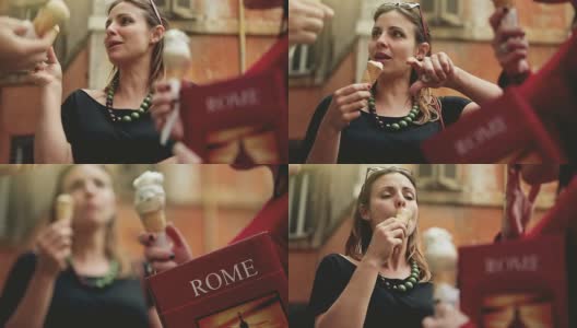 导游带领游客在罗马吃冰淇淋高清在线视频素材下载