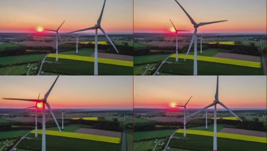 天线:风力涡轮机上的日落高清在线视频素材下载