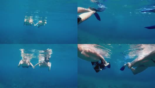 POV夫妇潜水与游泳面具高清在线视频素材下载
