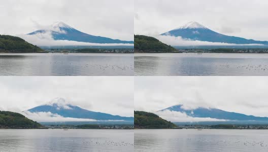 4K延时:从日本川口湖眺望富士山高清在线视频素材下载