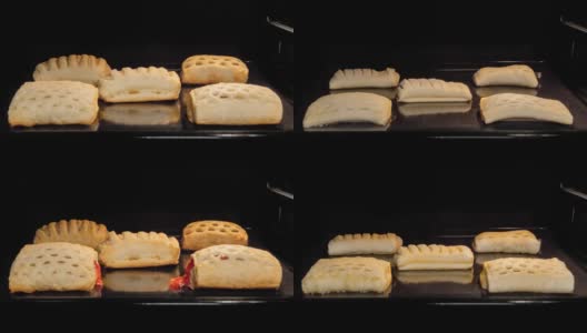 时间流逝-五个自制的小圆面包和果酱在电烤箱里烘烤高清在线视频素材下载