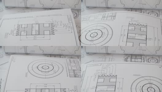工业零件和机械的纸质工程图纸高清在线视频素材下载