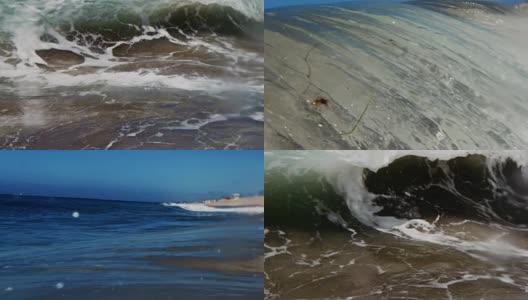 美丽的波浪唇，看起来像薄玻璃滑进相机在浅滩在加利福尼亚夏天的阳光。慢动作在红龙上以300FPS的速度拍摄。高清在线视频素材下载