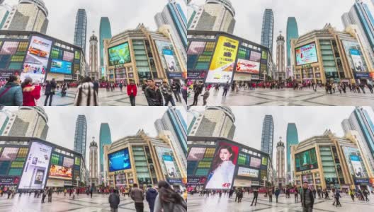 重庆商业广场上人头攒动。时间流逝高清在线视频素材下载