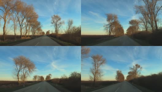 汽车仪表盘摄像头pov视频通过乡村风景在阳光明媚的秋天下午高清在线视频素材下载