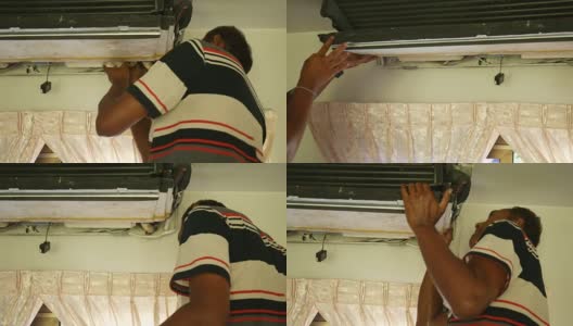 修理空调的工人高清在线视频素材下载