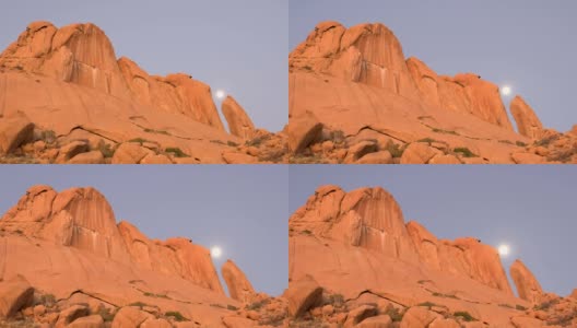 时光流逝，日落时分的纳米比亚山，月亮升起高清在线视频素材下载