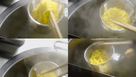 厨师在厨房准备鸡蛋面的慢动作高清在线视频素材下载