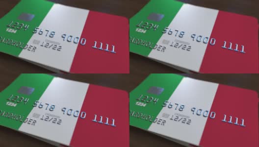 带有意大利国旗的塑料银行卡。国家银行系统相关动画高清在线视频素材下载