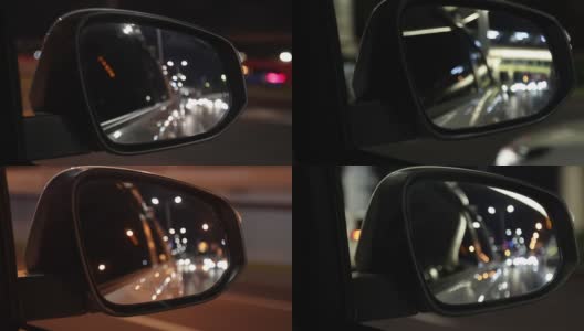 在夜间城市道路上开车，后视镜查看高清在线视频素材下载