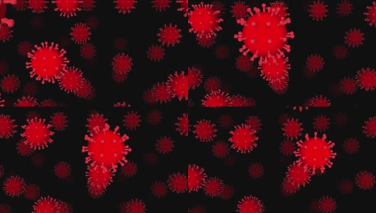 黑色背景与冠状病毒COVID-19细胞在显微镜下血液旋转-动画-图形高清在线视频素材下载