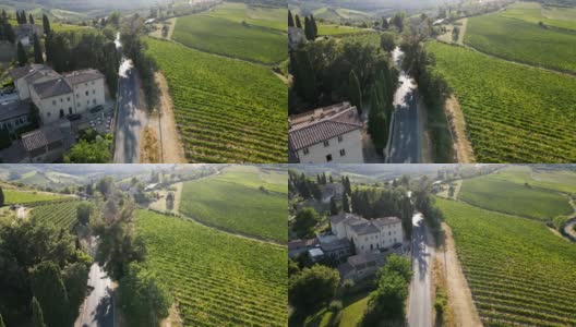 从空中俯瞰意大利托斯卡纳的乡间小路高清在线视频素材下载