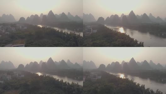 阳朔漓江喀斯特山景观高清在线视频素材下载