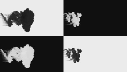 一系列的黑色墨滴依次落入水中溶解，形成厚厚的墨云。作为一个alpha通道，使用光磨高清在线视频素材下载