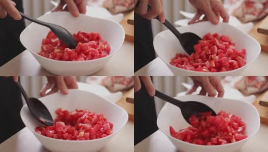 简单的番茄沙拉，制作而成高清在线视频素材下载