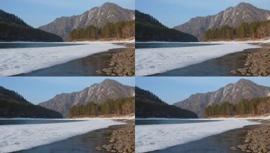 阿尔泰河卡顿附近的巴兰戈定居点冬季有冰雪高清在线视频素材下载