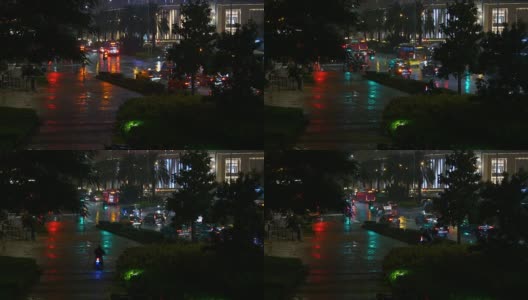 中国雨夜照亮澳门城市交通街道全景4k高清在线视频素材下载
