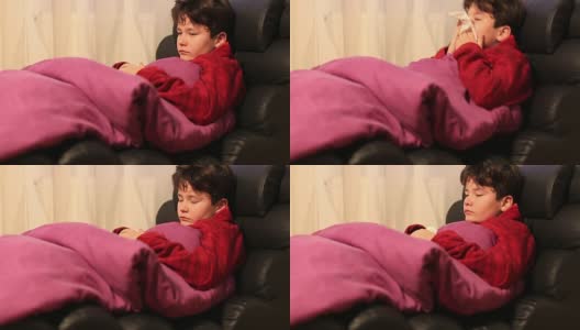 孩子感冒在家躺在床上休息高清在线视频素材下载