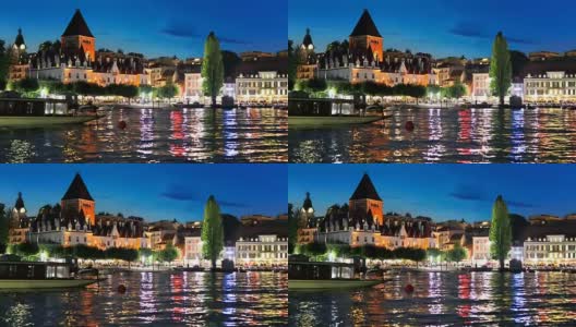 瑞士洛桑的夜景高清在线视频素材下载