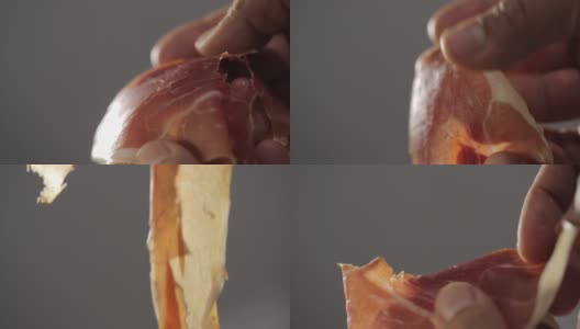 厨师拿着薄片猪肉火腿西班牙火腿高清在线视频素材下载
