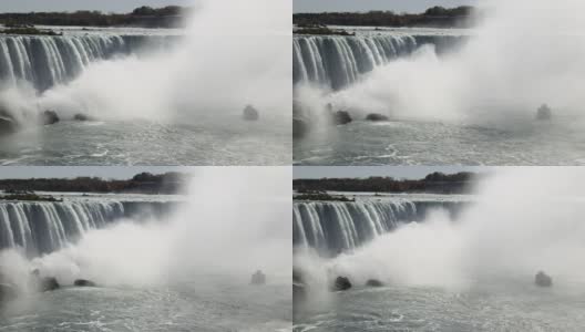 加拿大安大略省的尼亚加拉大瀑布，带观光船和雾(中/闭锁)高清在线视频素材下载
