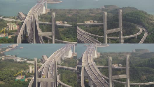 香港航拍v164鸟瞰汲水门桥柱附近低空飞行高清在线视频素材下载