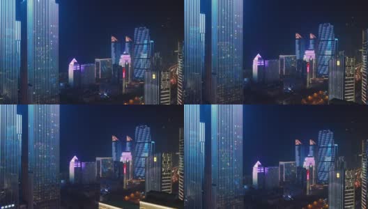 青岛市内著名的市中心夜间照明显示4k中国航拍全景图高清在线视频素材下载