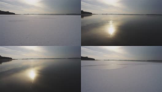 波维兹基湖面结冰。无人机拍摄波兰的冬天高清在线视频素材下载