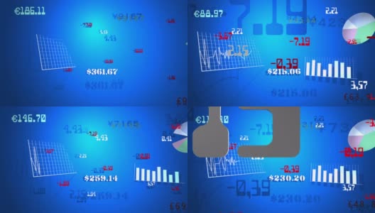 动画3D柱状图和饼状图。股票市场动画计算数字和货币符号高清在线视频素材下载