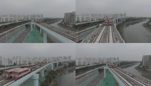 雾霾中修建的铁路线高清在线视频素材下载