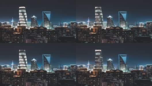 上海天际线夜景鸟瞰图/中国高清在线视频素材下载