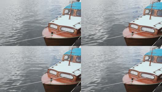 卑尔根港的一艘老式木船高清在线视频素材下载