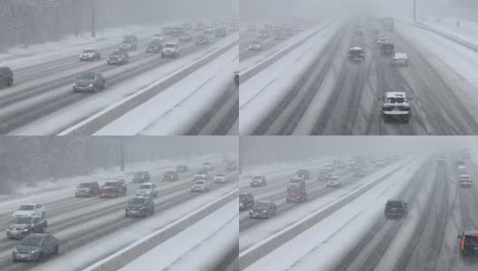 在积雪覆盖的道路上行驶的汽车高清在线视频素材下载