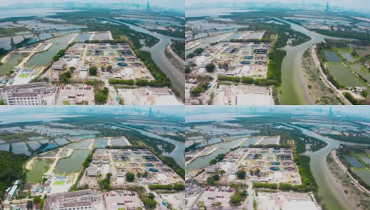 现代污水处理厂净化池航拍照片高清在线视频素材下载