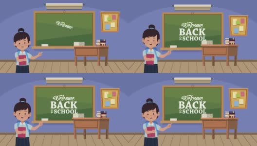回到学校，在女生教室的黑板上写字母高清在线视频素材下载