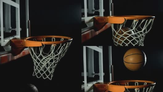 高清超级慢动作:篮球从篮框里掉下来高清在线视频素材下载