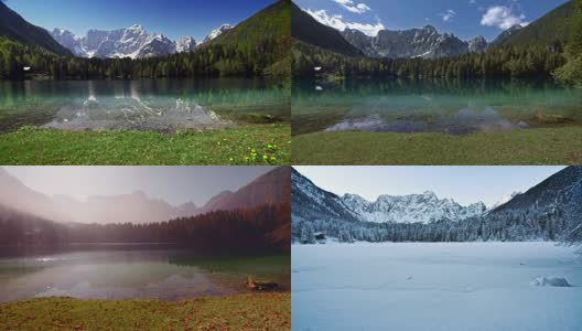 四季湖在山上高清在线视频素材下载