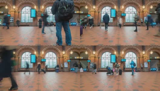 行人在哥本哈根火车站终点站拥挤的时间流逝高清在线视频素材下载