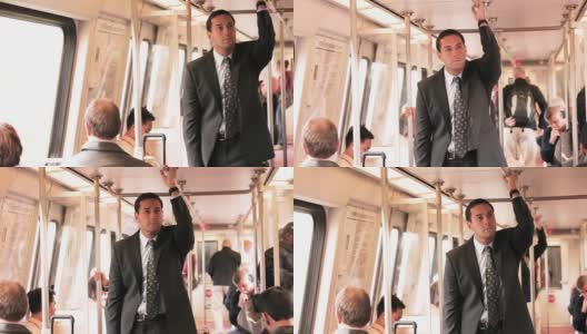 坐火车上下班的男人高清在线视频素材下载